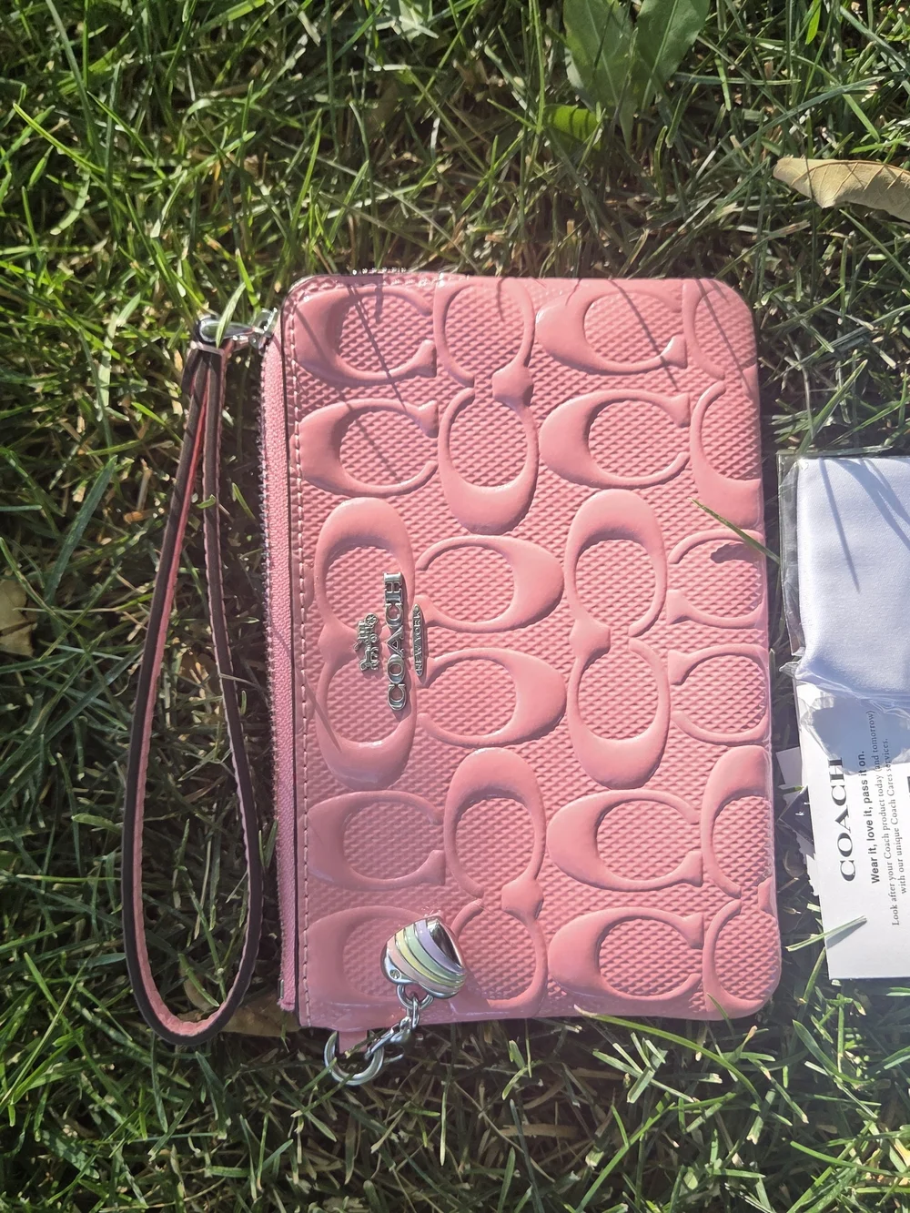 Coach Coral Pink Embossed Signature Wristlet